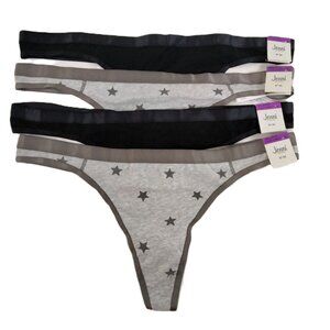 Jenni Women's Thong Underwear 3XL XXL 4 Pairs Stars Grey Black Satin Trim Cheeky